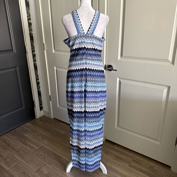 Guess Resortwear Blue Striped Crochet Lace Halter Maxi Dress Size 14 - Picture 3 of 9